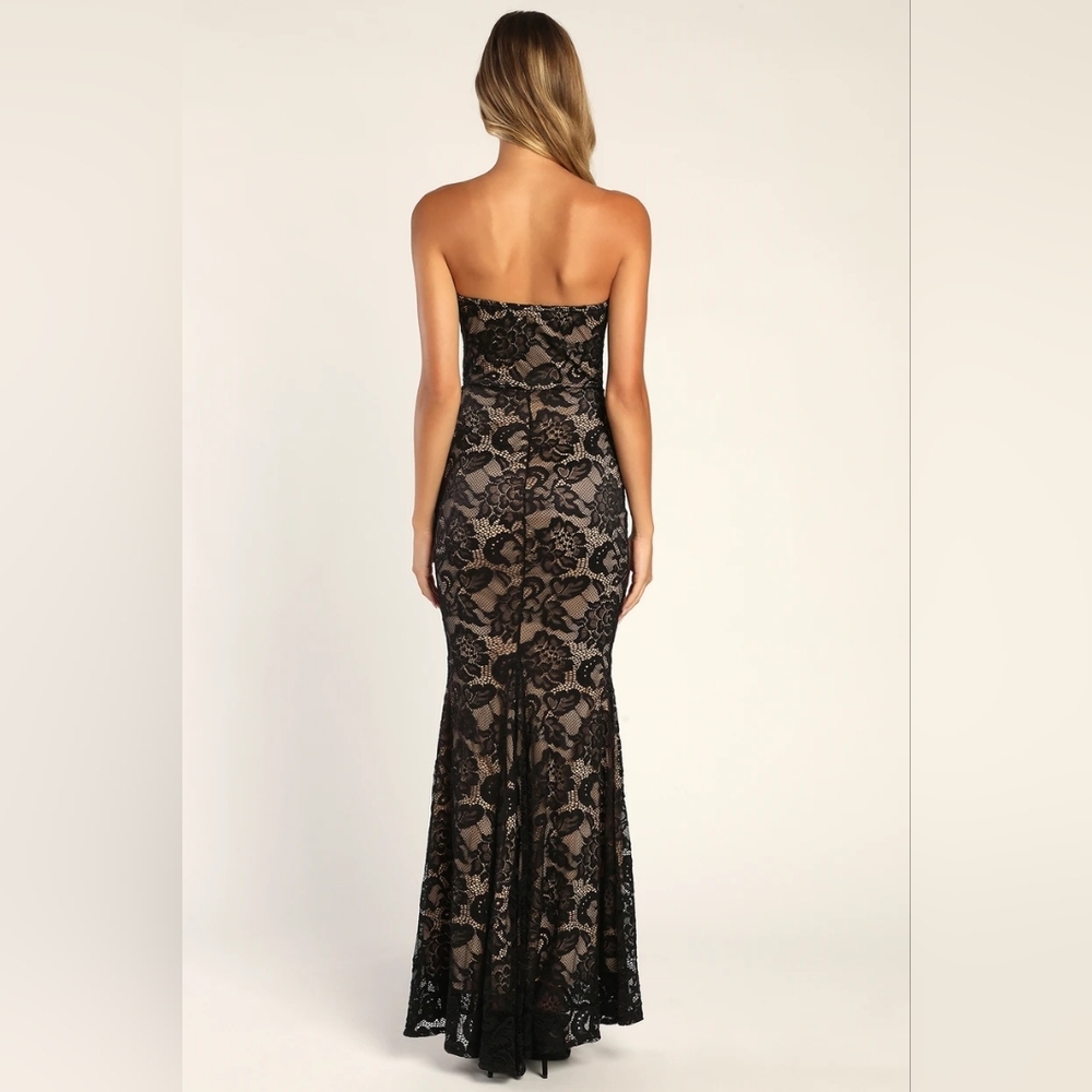 Lulus Sexy Sophistication Black Lace Strapless Trumpet Maxi Dress S Wedding Prom - Picture 4 of 10